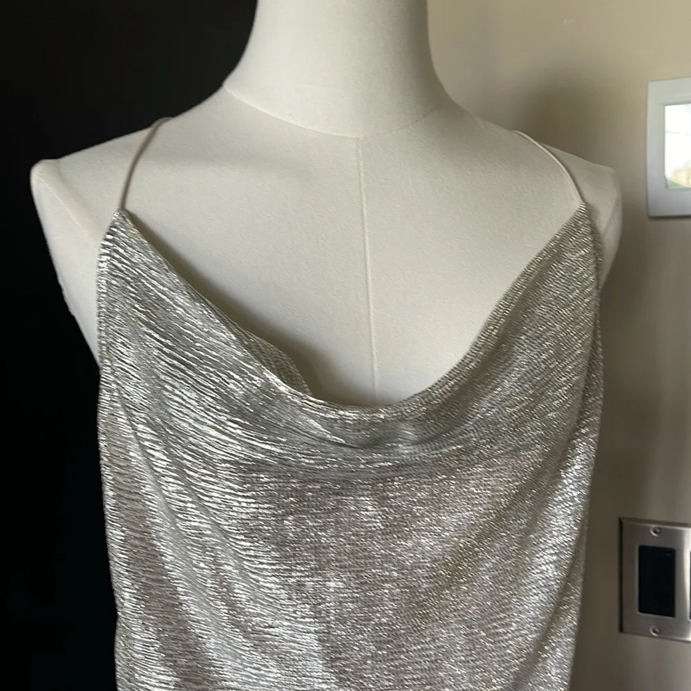 Divided Silver Metallic Cowl Neck Mini Dress - Picture 4 of 5